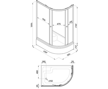 Душевое ограждение прямоуг. 1200х800х2020х4 мм левое средний поддон + сифон Коралл-Лайт ТРИТОН Фотография_3