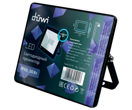 Прожектор светодиодный Duwi 30 Вт, 122х84х35 мм, 2400 Лм, 6500 К, IP65 Фотография_1