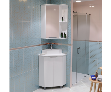 Тумба угловая MIXLINE «Корнер» с умывальником «Line», белая Фотография_2