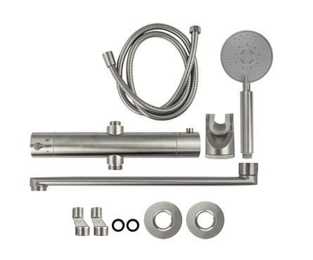 Смеситель для ванны однорычажный MAGNUS Термостатический длинный гусак сатин 9428 Фотография_2