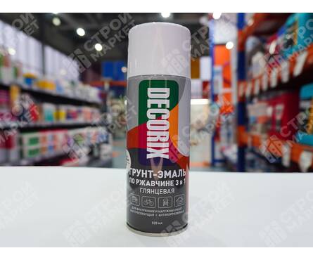 Грунт-эмаль по ржавчине DECORIX 3в1 аэрозольная, белая, глянцевая (520 мл) Фотография_2