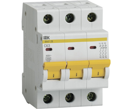 Выключатель автоматический модульный 3п C 63А ВА47-29 IEK Фотография_0