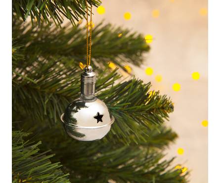 Подвеска новогодняя световая Погремушка серебряная (батарейки в комплекте) 5.5 см, 1 LED, RGB Фотография_1