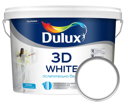Краска интерьерная матовая, акриловая ВД Dulux 3D White белая/база BW, 9 л Фотография_0