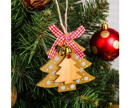 Подвеска новогодняя Ёлки с колокольчиками МИКС Фотография_1