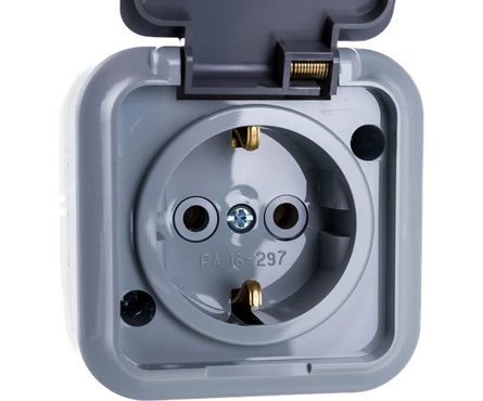 Розетка 1-ая с/з накладная серая РА16-297 IP54 BYLECTRICA Фотография_2