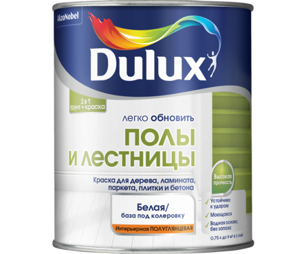 Краска для дерева полуглянцевая, акриловая Dulux Полы и лестницы, белая/база ВW, 0.75 л Фотография_1