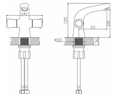 Смеситель для умывальника двухвентельный CRON литой гусак хром CN10866 Фотография_1