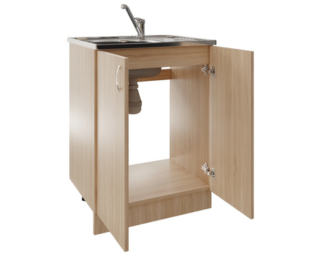 Стол-тумба кухонный распашные дверцы под мойку 60 см ЛДСП венге светлый (дуб млечный) Фотография_1