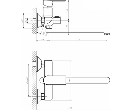 Смеситель для ванны однорычажный MIXLINE длинный гусак белый/хром 35к ML33-02 Фотография_3