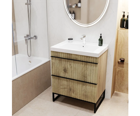 Тумба Окленд 70 для ванной, дуб мелфорд с умывальником Грейс-70 (ПВХ) Фотография_2