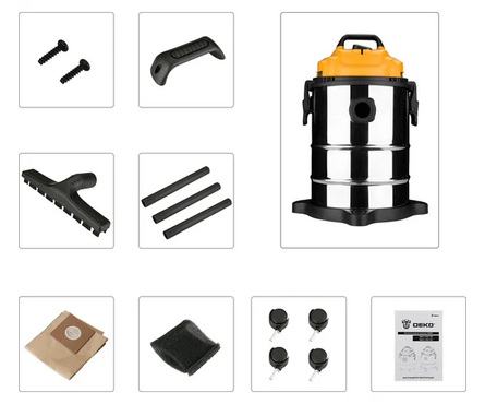 Пылесос строительный 1400 Вт, 15 л, сухая уборка DKVC-1400-15S DEKO Фотография_2