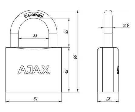 Замок навесной 61 мм всепогодный автозапирание PD-0163 AJAX Фотография_1