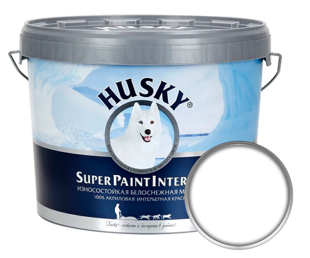 Краска интерьерная матовая акриловая ВД HUSKY Super Paint Interior белая 10 л База А Фотография_0