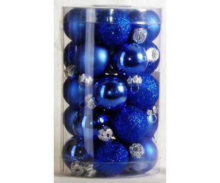 Набор шаров, синий, блестящий, матовый, диаметр 4 см (24 шт) Фотография_0