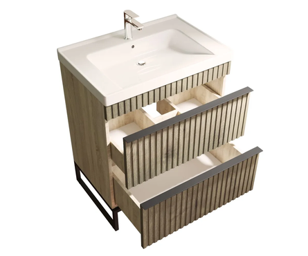 Тумба Окленд 70 для ванной, дуб мелфорд с умывальником Грейс-70 (ПВХ) Фотография_1