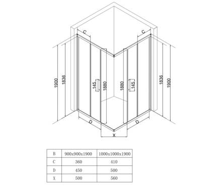 Душевая ширма EvaGold EG3G квадрат 100x100x5 мм, прозрачное стекло, цвет профиля оружейная сталь Фотография_2