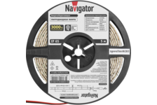 Лента светодиодная Navigator LEDх120/м, 5м, 9.6Вт/ м, 12В, IP65 теплый белый