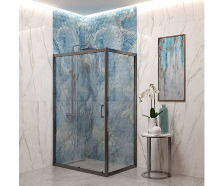 Душевая ширма квадрат 120х90х5 мм прозрачное стекло проф оружейная сталь EG2G EvaGold Фотография_1