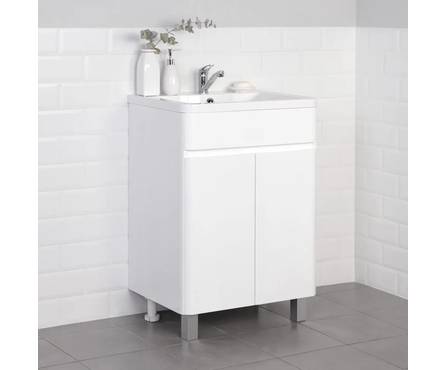 Тумба напольная Роберто 60 для ванной с умывальником Аделина-60 (белая) Фотография_2