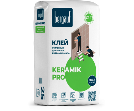Клей для плитки и керамогранита BERGAUF Keramik Pro C1T, усиленный, 25 кг Фотография_0