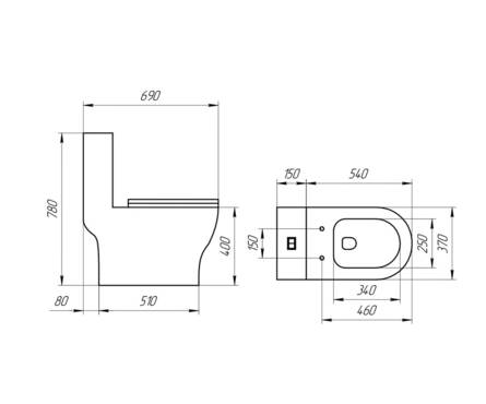 Унитаз-монолит безободковый EVAGOLD Т1085 тонкое сиденье ДП (с гофрой и подводкой) Фотография_7