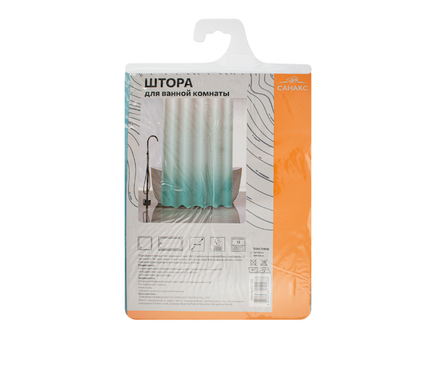 Штора для ванной полиэстер водонепроницаемая 180x180 см, Бирюзовый-переход без колец САНАКС Фотография_3