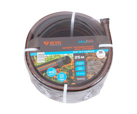 Шланг поливочный армированный 3 слойный 3/4 25 м резиновый Оптима ЖУК Фотография_1