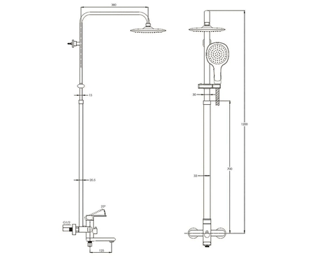 Душевая система Glauf NUD16-A045, 35к, с изливом, лейка 1 режим, душевой шланг, тропический душ Фотография_3