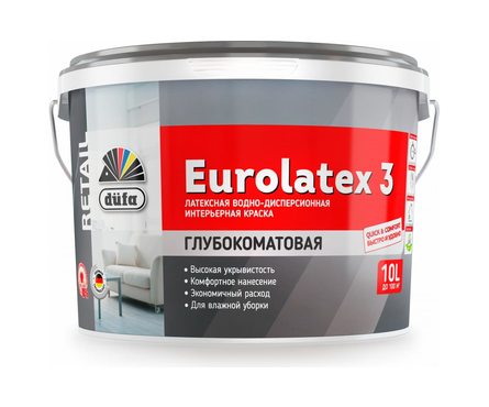 Краска ВД Dufa Retail Eurolatex 3 для стен и потолков, глубокоматовая, 10 л Фотография_0