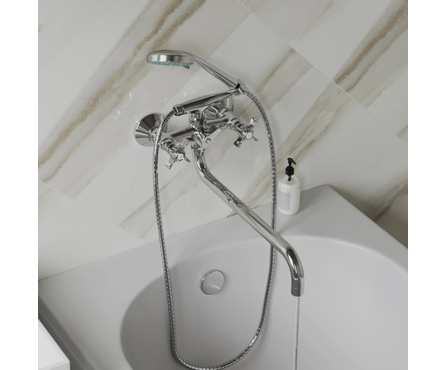 Смеситель для ванны двухвентельный MIXLINE длинный гусак хром Classic ML30-021 Фотография_3