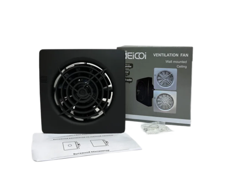 Вентилятор осевой вытяжной d 100 мм с укороченным патрубком Seicoi Floxy 100 Black Фотография_2