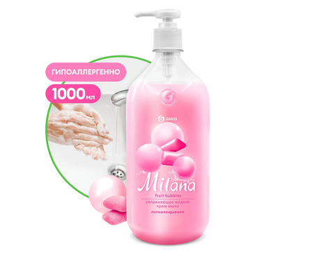 Жидкое крем-мыло с дозатором Milana fruit bubbles GRASS 1 л Фотография_2