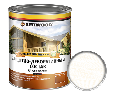 Защитно-декоративный состав ZERWOOD ZDS для древесины, белый, 3 л Фотография_0