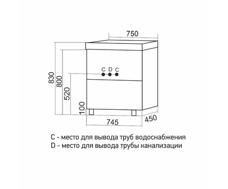 Тумба для ванной Вектор-75 с умывальником Нелли-75 Фотография_4