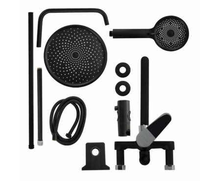Душевая система (35к.с изл.+лейка 1 поз.+душ.шланг+троп.душ) 9678 Черный-хром FABIA Фотография_4