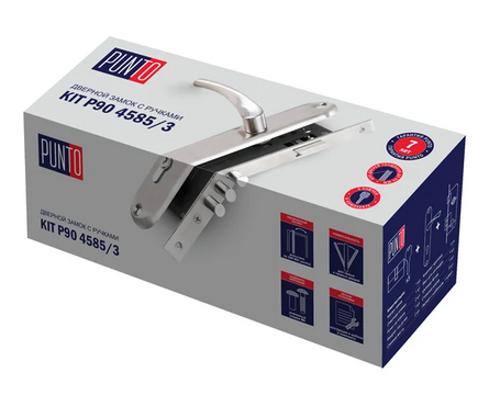 Замок врезной KIT P90 4585/3 CRONA цилиндровый с защелкой в комплекте с ручкой матовый никель PUNTO Фотография_3