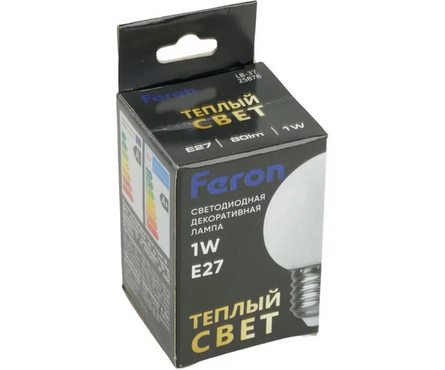 Лампа светодиодная 1 Вт Шар Е27 220В 2700К теплый свет Feron Фотография_1