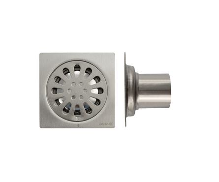 Трап сливной вертикальный выход D 50 мм нержавейка с гидрозатвором Сатин 100х100 мм Фотография_2