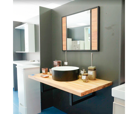 Столешница мебельная на кронштейнах 600х1200х40 мм дуб/сращенный/рустик/черный ТДП Фотография_1