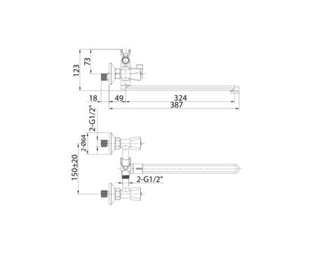 Смеситель для ванны двухвентельный MILARDO длинный гусак хром 1/2 кер TRISBL2M10 Tring Фотография_1