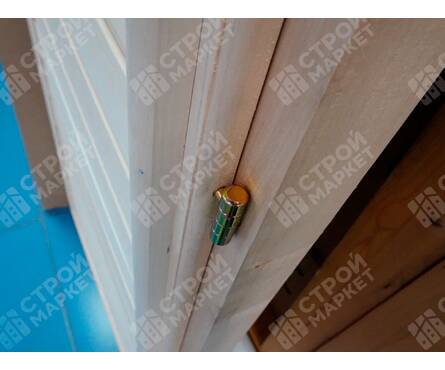 Дверь для бани 1.7х0.7 м глухая со стеклом, полотно липа, коробка из липы с петлями БАННЫЕ ШТУЧКИ) Фотография_2