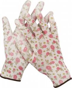 Перчатки Grinda садовые, прозрачное PU покрытие, 13 кл бело-розовые, размер S Фотография_0