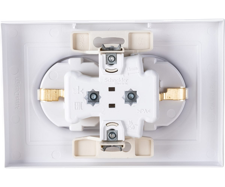 Розетка ATLAS белая, двойная, с заземлением, в сборе, 16А\250В (Schneider Electric) Фотография_2