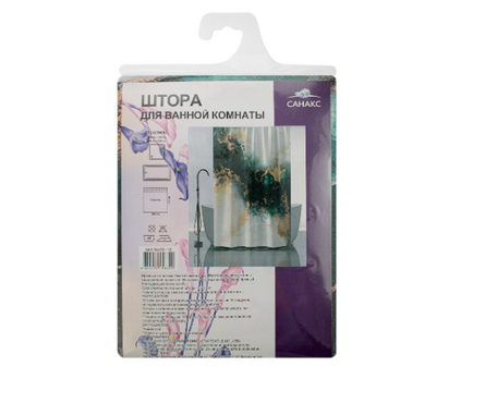 Штора для ванной полиэстер водонепроницаемая 180x180 см зеленый мрамор с золотом без колец САНАКС Фотография_1