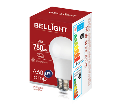 Лампа светодиодная 9 Вт Груша Е27 4000К белый свет Bellight Фотография_1