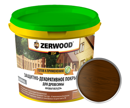 Защитно-декоративное покрытие ZERWOOD ZDP аквалазурь, орех, 0.9 кг Фотография_0