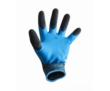 Перчатки нейлон Ноготки с добавлением резины, сине/черные Фотография_0