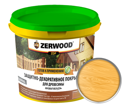 Защитно-декоративное покрытие ZERWOOD ZDP аквалазурь, сосна, 0.9 кг  Фотография_0