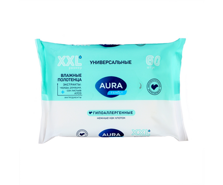 Полотенца влажные универсальные AURA Family (60 шт/уп) Фотография_0